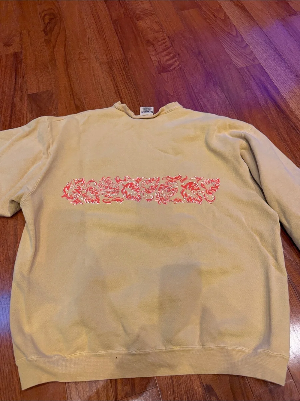 Quiet Storm Men's Cream Crewneck Sweatshirt with Pink Chest Graphic